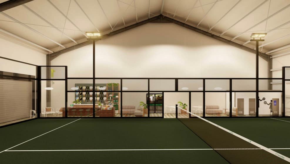 Rendering: a court, looking toward the clubhouse